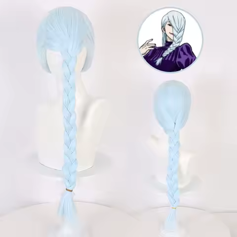 Anime Mei Mei Cosplay Wig Light Blue Thick Braids Braided Long Ponytails Hair for Halloween Party Wig
