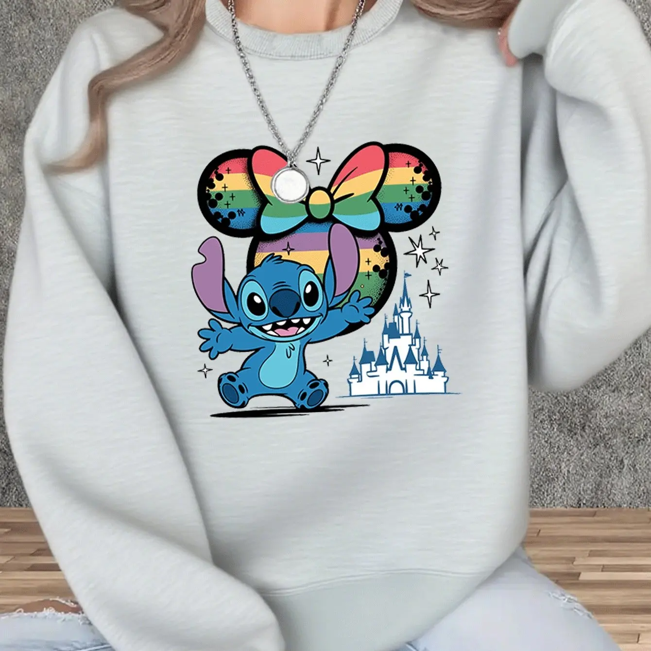 Disney Stitch damessweatshirt met ronde hals, unisex fleece, mode, casual herfst en winter, oversized streetwear
