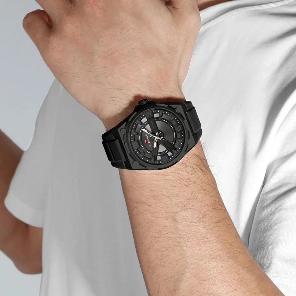 NAVIFORCE Fashional Men Fashion Watches Luminous Pointer Display 3ATM Water Resistant Silicone Strap Standard Timepiece Clocks