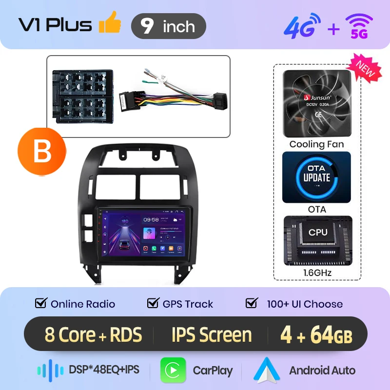 Junsun AI Voice Wireless CarPlay Android Auto Radio voor Volkswagen Polo Mk4 IV 2001-2011 Auto Multimedia Speler BT FM GPS Navigatie 2din DSP Head Unit autoradio
