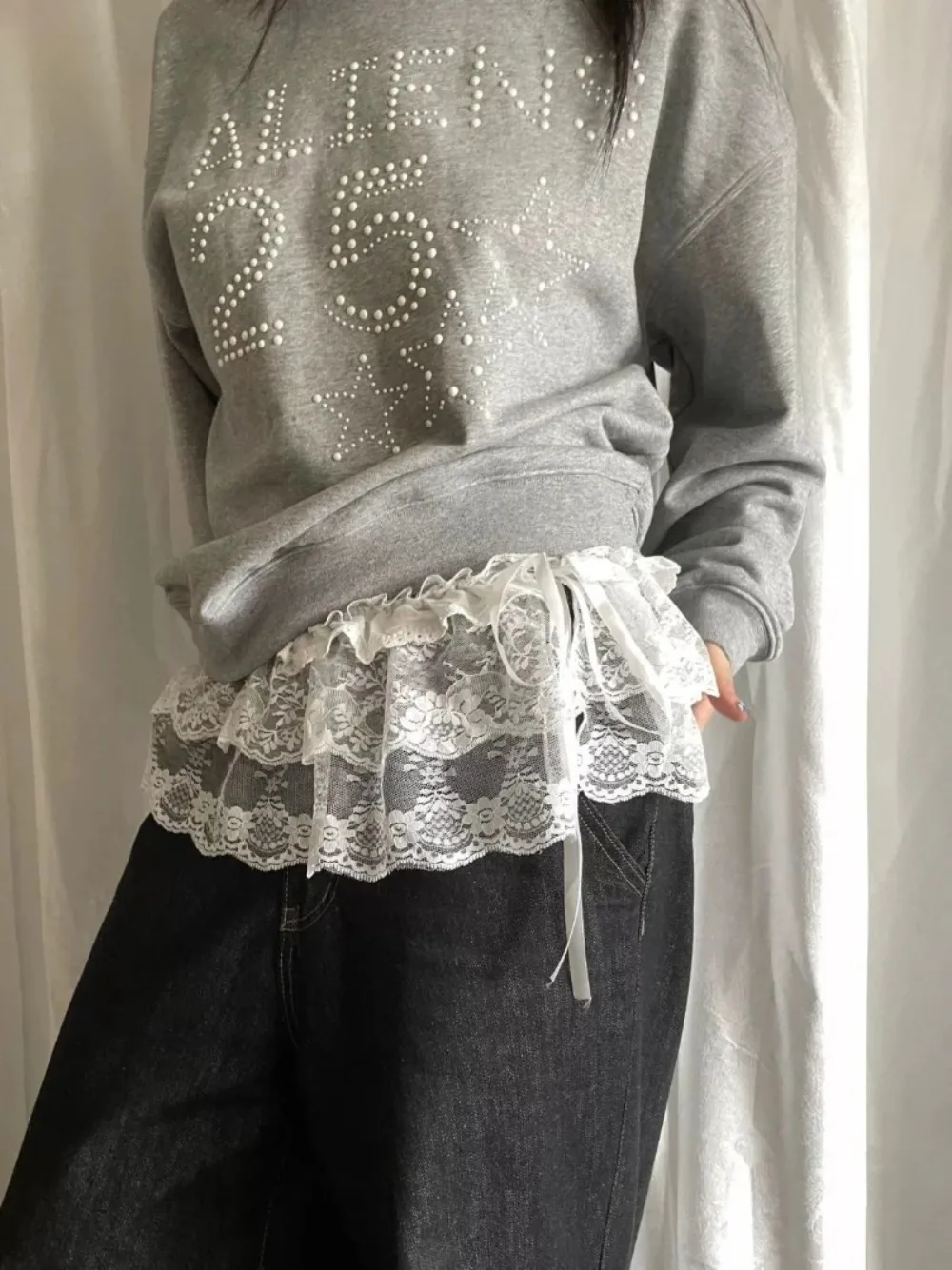 Falda de encaje elegante Harajuku de verano Y2K estilo coreano falda envolvente de malla blanca y Beige con pantalones separados ropa de calle moda para niñas