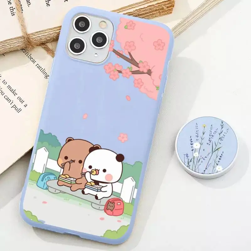 Bubududu Panda Phone Case for iPhone 11 12 13 Mini Pro Xs Max 8 7 6 6S Plus X XR Solid Candy Color Case