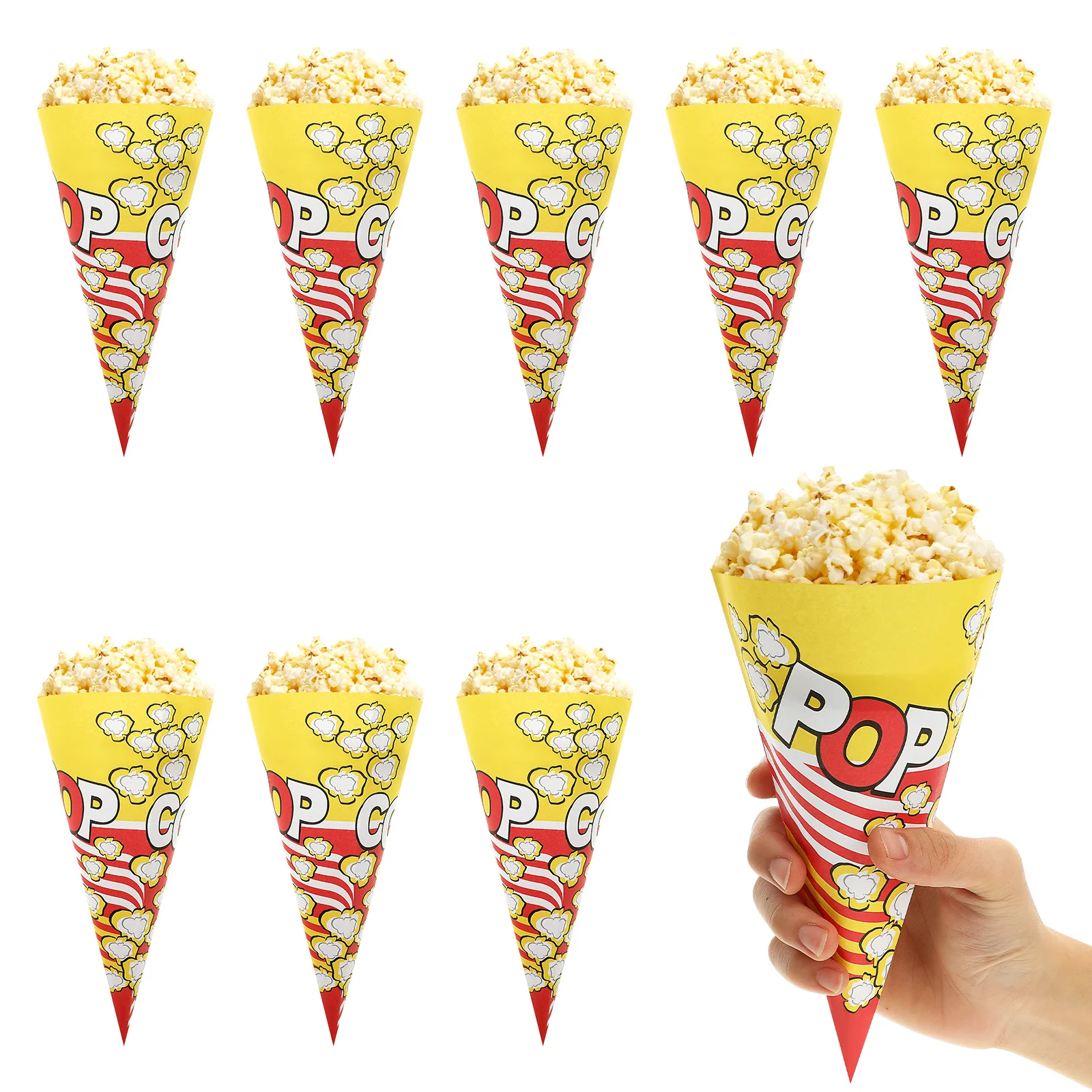 50Pcs Paper Popcorn Bags Cone Shaped Popcorn Treat Bags Candy Sanck Favor Bags Movie Wedding Celebration Birthday Party Supplies