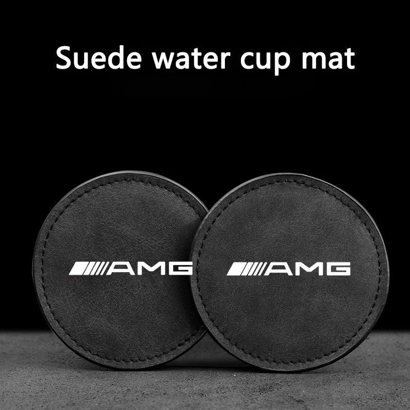 2PCS Leather Car Coasters Water Cup Holder Anti-slip Pad Mat For Mercedes Benz AMG A B C S R Class GLK GLB W108 W124 W168 W176