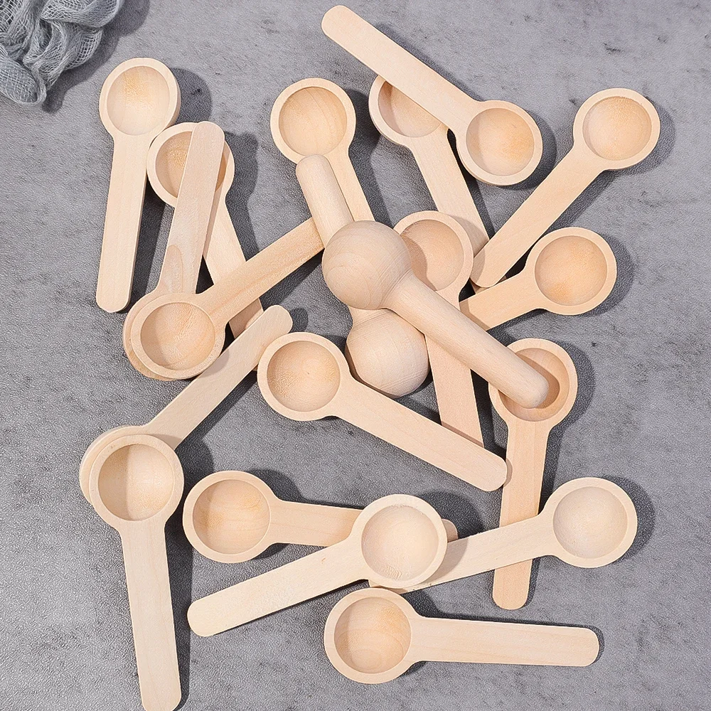 Mini cucharas de madera para condimentos, miel, café, cocina, granos de café, sal, tarros de especias, cucharas medidoras de madera, cuchara de mango corto para cocina