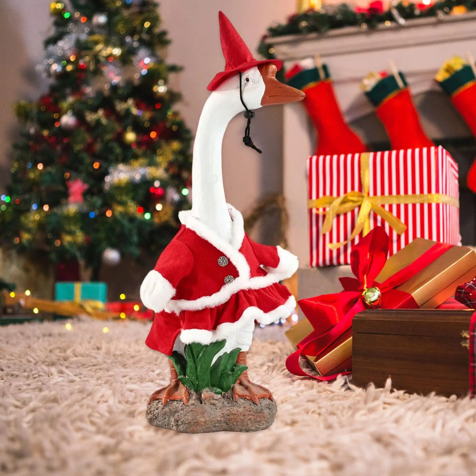 Christmas Porch Goose Outfit Decoration Holiday Unique Decorative Party Garden Outdoor Funny Decor Porch Goose Statue Clothes