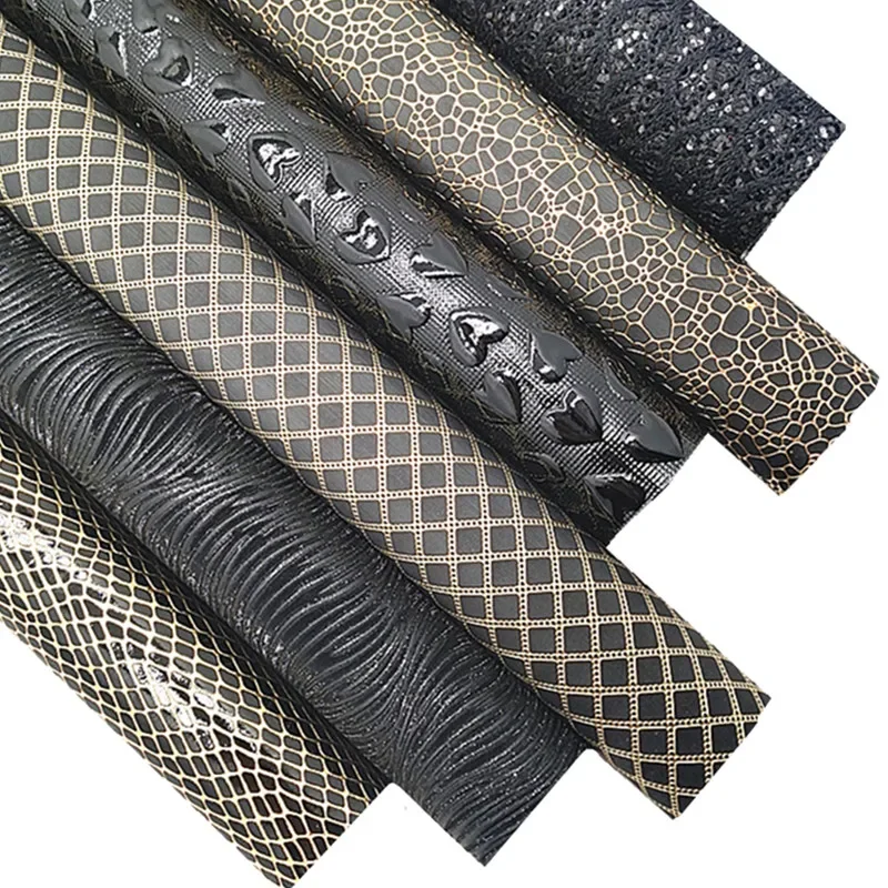 Lace Glitter Leather Sheets Wave Textured Glitter Leather Grids Snake Stone Pattern Faux Leather for DIY Craft 8.2