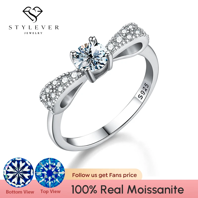 

Stylever 0.5CT Luxury Moissanite Elegant Wedding Bow Knot Rings for Women 925 Sterling Silver Brilliant Diamond Bridal Jewelry
