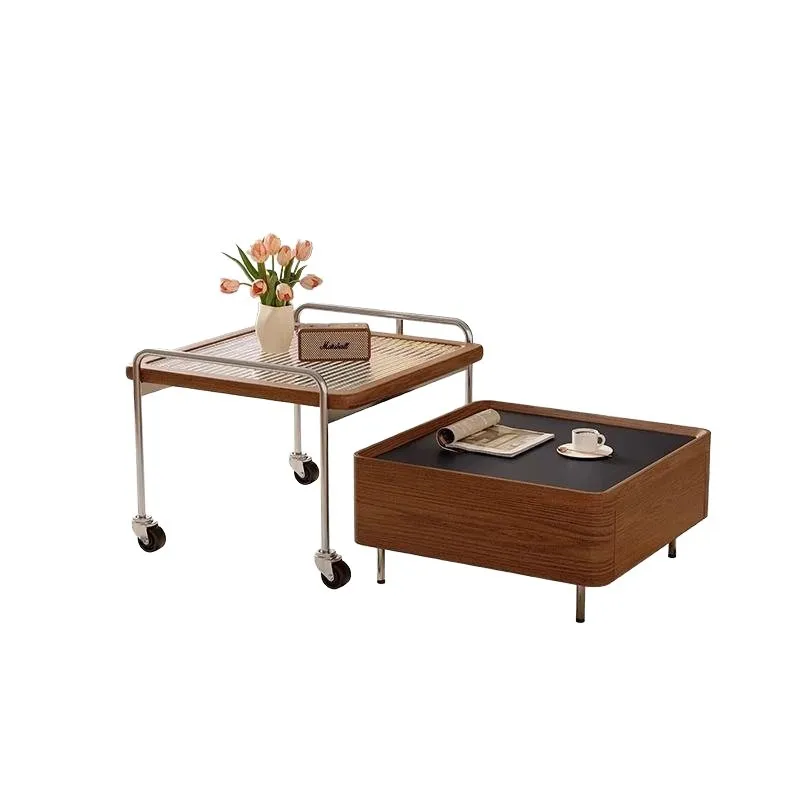 

Medieval style coffee table new combination square simple living room home retro mobile tea table cart