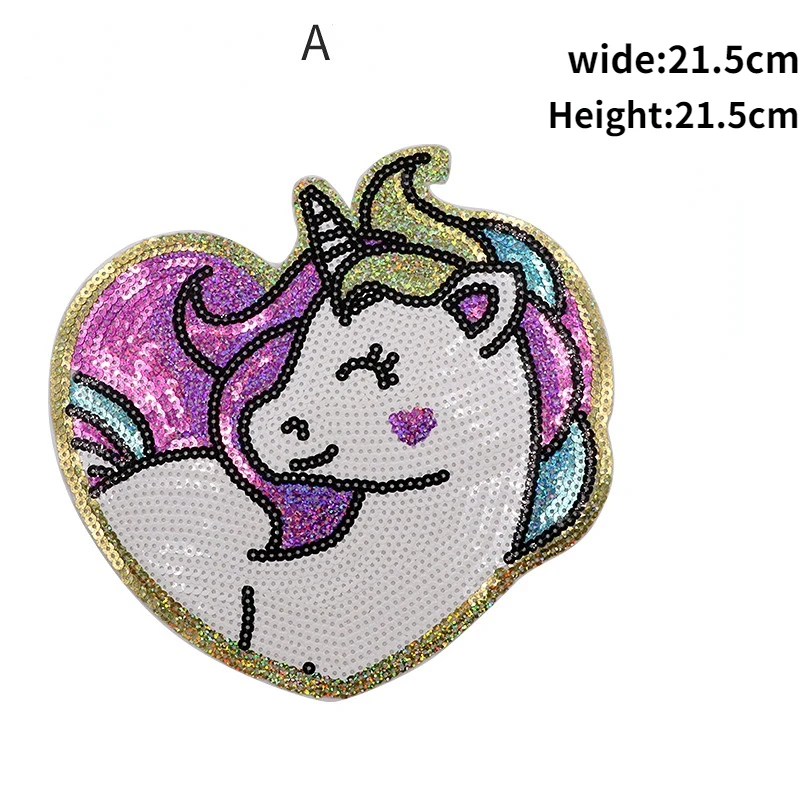 1pc Trendy Sequin Patches Cute Unicorn Large Clothing Thermoadhesive Patches DIY Jacket T-Shirt Personalized Decorative Stickers