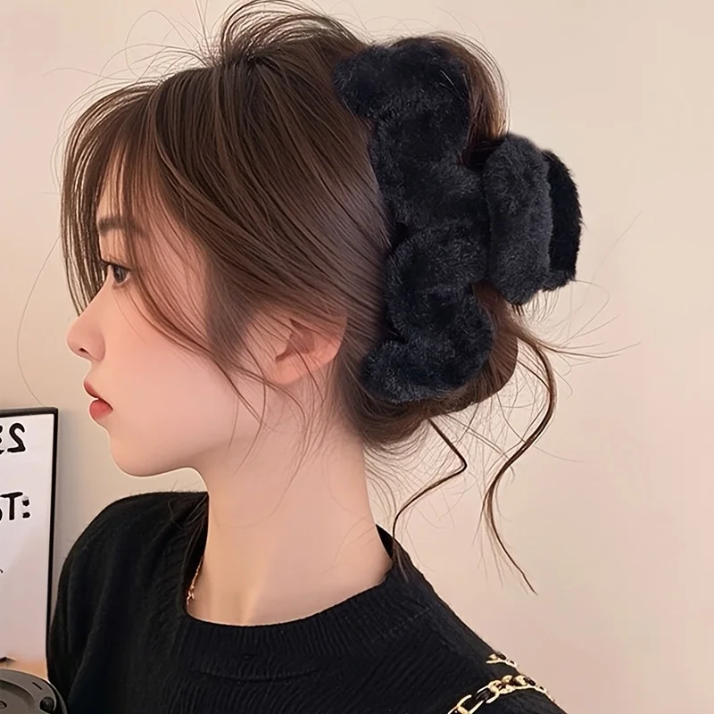 قطعتان من مشابك الشعر المخالب القطيفة، أسود، أنيق وحلو، عصري، بسيط، مريح، ناعم، مشابك شعر أنيقة، إكسسوارات الشعر، دبابيس شعر أنيقة، مشابك شعر بسيطة