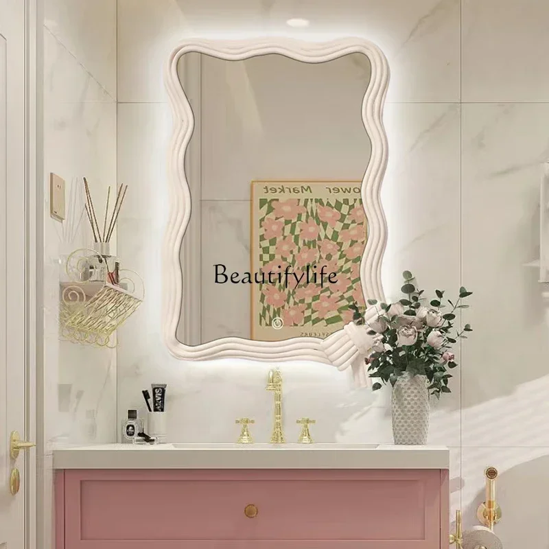 

02 European bathroom mirror wall-mounted modern simple wave special-shaped makeup mirror girls bedroom dressing mirror