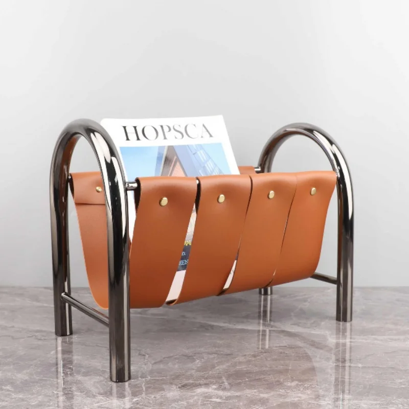 

Modern Luxury Metal Leather Magazine Rack Bookshelf Home Decoration Ornaments Bookshelf Model Division Housewarming Gift