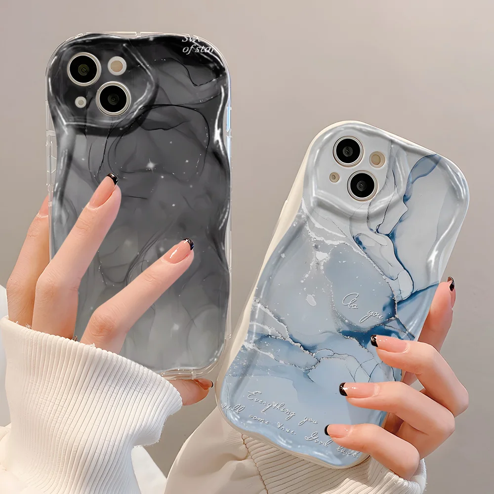 Fundas de teléfono con borde ondulado de mármol para iPhone 13, funda para iPhone 11, 14, 15, 12, 13 Pro Max X XR XS Max 7 8 Plus SE 2020 2022, Fundas suaves