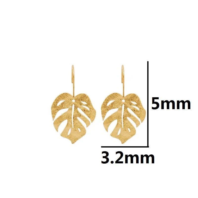 Bohemian Metal Monstera Palm Tree Earrings for Women Gold Color Leaf Dangle Earings Fashion Jewelry Summer Beach Accessories