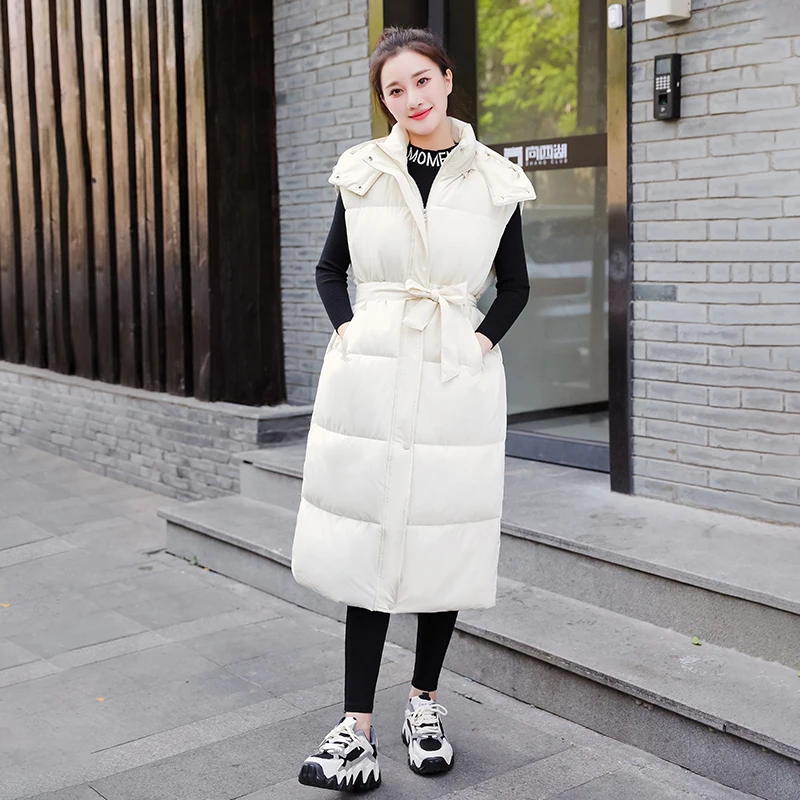 CRRIFLZ New Women Autumn Winter Hooded Neck Sleeveless Solid Color Zipper Warm Coat For Ladies Fashion Causal Chic Vest