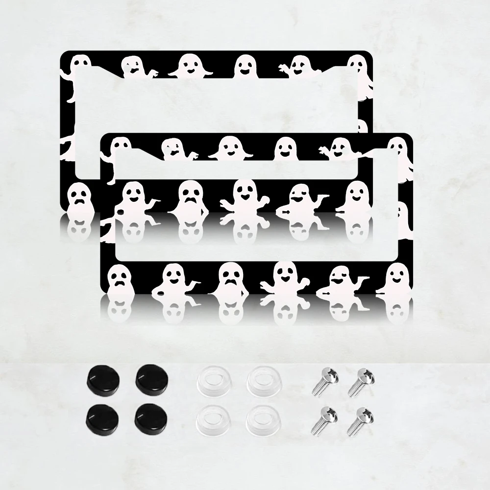

2PC 2-Hole License Plate Frame with Ghost Print, Black and White Aluminum Car Decoration, 6x12 Inches, Includes Screws