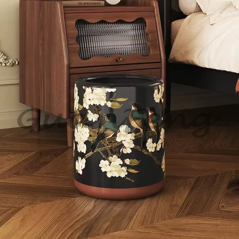 Large Vintage Pedal Trash Bin High-End New Chinese Style for Living Room And Office Decorative Wastebasket