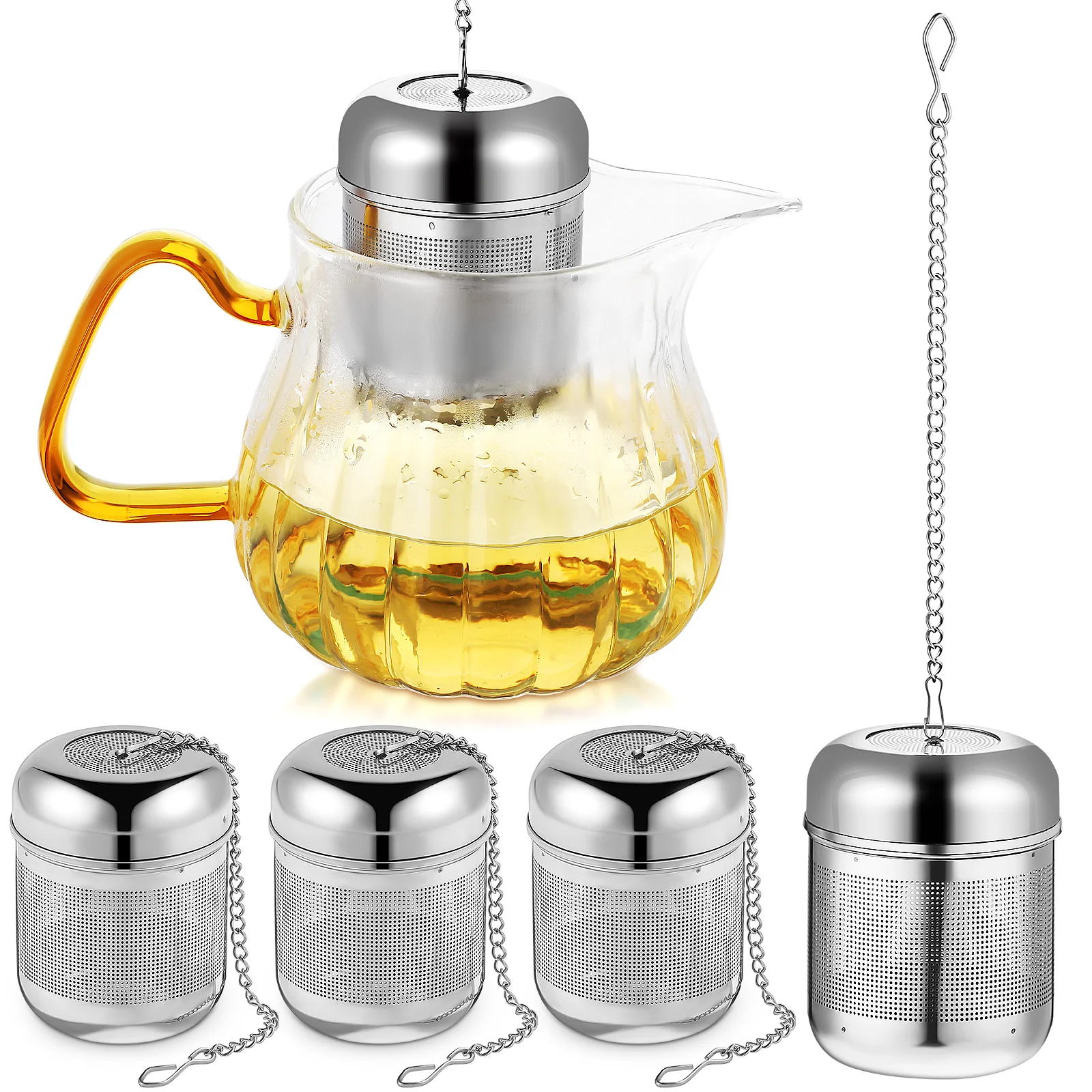 

4Pcs Tea Strainers Basket Stainless Steel Fine Mesh Infuser Loose Tea Steeper with Chain for Teapot Mug Brewing