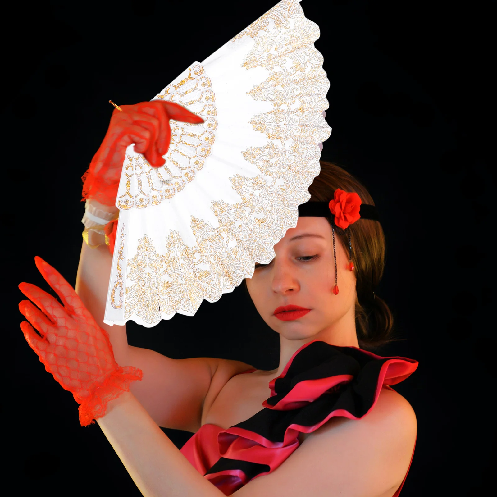 

2Pcs Folding Fan Chinese Style Bronzing Pattern Hand Fan Vintage Style for Dancing Party Wedding Prom Cosplay Accessories