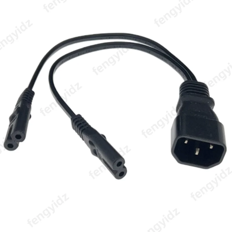 fengyidz 30CM Power Y Type Splitter Adapter Cable Single IEC 320 C14 Male To C7+C7 Female Short Cord for Computer host display