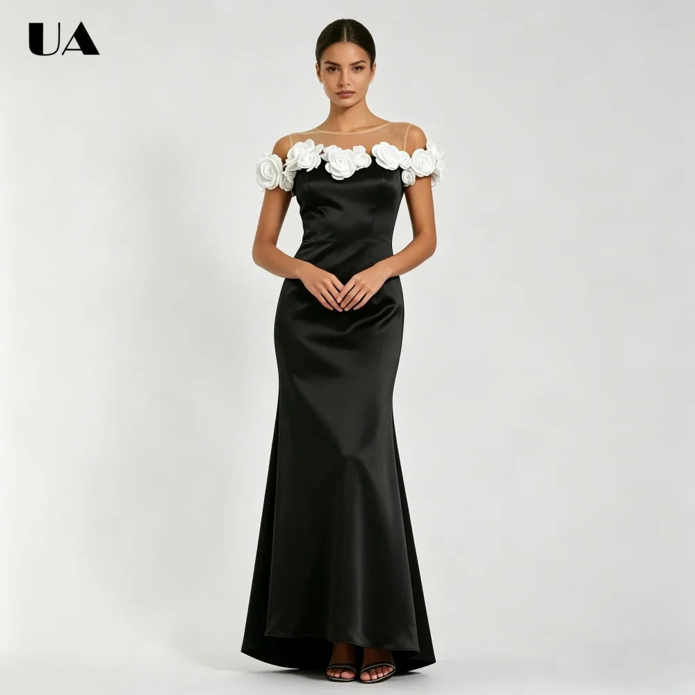

ULBYANRY Customized Satin 3D Flower Prom Dress for Woman, Elegant Mermaid Evening Dress, Fashionable Off-the-shoulder Ball Gown