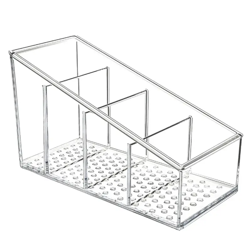 

AB66-Clear Plastic Remote Control Holder And Desk Organizer With 4 Storage Compartments For Home And Office Use