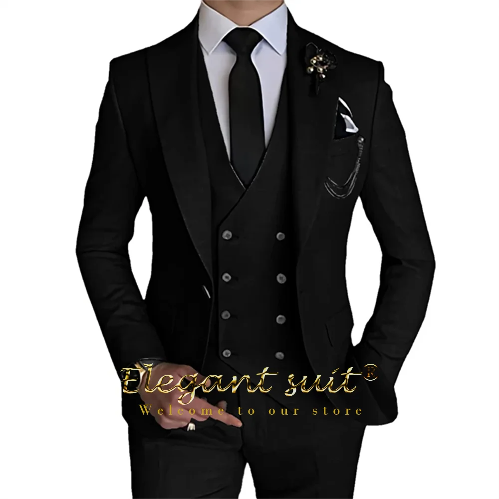 Men\'s Khaki Formal 3 Piece Groomsmen Wedding Elegant Tuxedo Suit with Fitted Lapel (blazer + vest + pants)