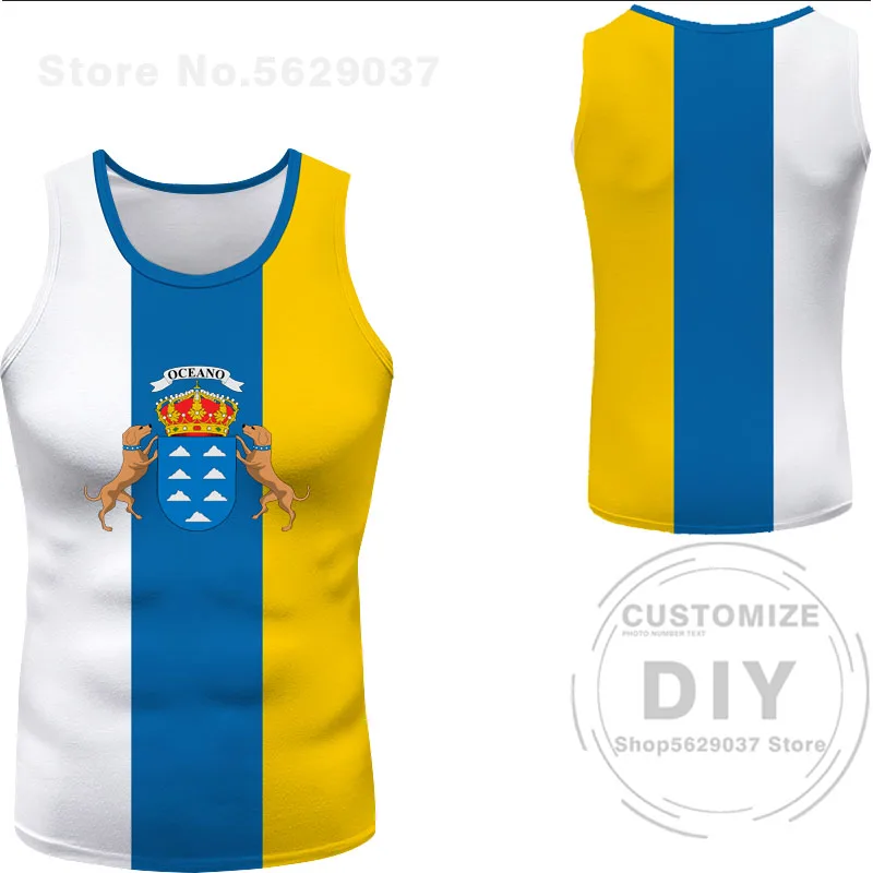 Islas Canarias Vest Free Custom Made Name Number  De Tenerife Tank Top Print Flag Word Las Palmas Gran Spanish T-shirt