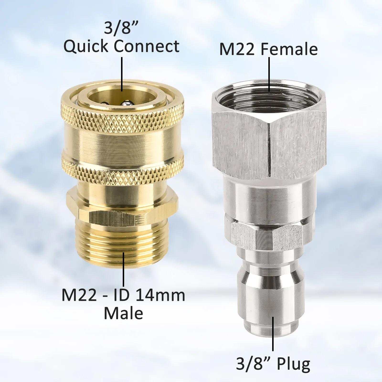 Pressure Washer Adapter Set Quick Disconnect Kit With M22 Metric Male Thread Quick Connector M22 Swivel to 3/8'' Quick Connecter