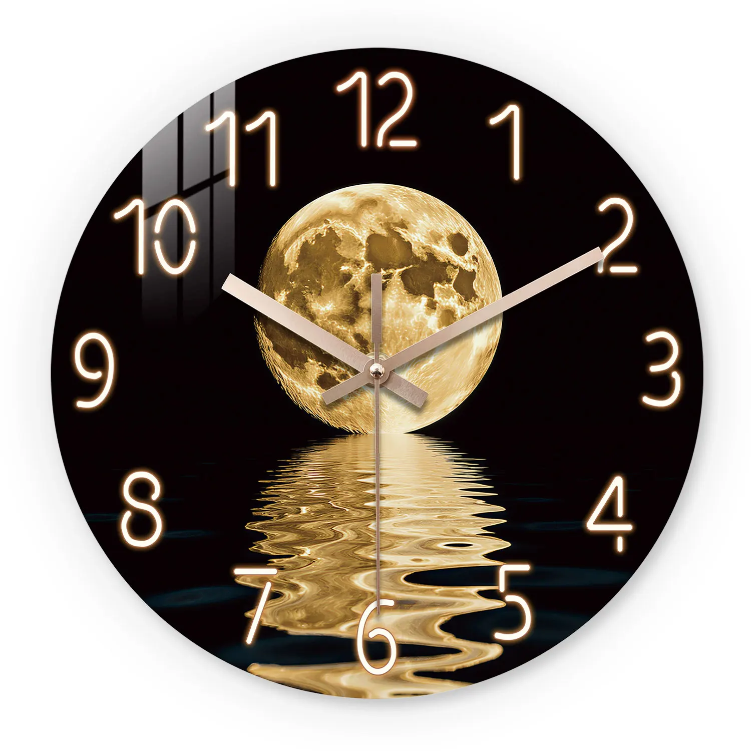 Moon Night Scene Wooden Wall Clock, 10-24inch Silent Wall Clocks, Aa Battery Powered, Suitable for Living Room, Bedroom, Study Room, (Batteries Not Included), Mother's Day, Easter, April Fool's Day