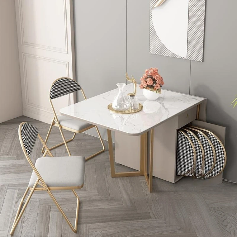 

Slate folding dining table, retractable side cabinet