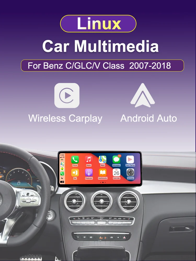 12,3 Zoll 2K Wireless CarPlay Android Auto für Benz C-Klasse 2011-2018 W204 W205 S205 C204 Auto-Bildschirm Radio Multimedia Navigation GPS – Detail 2
