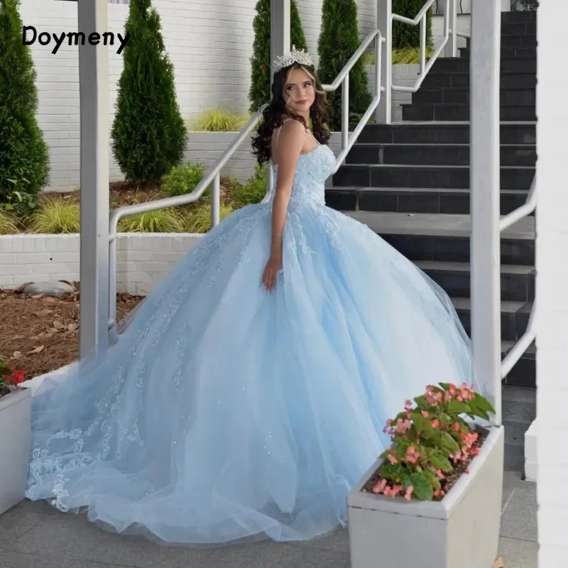 Doymeny Beading Applique Lace Quinceanera Dresses Off the Shoulder Cinderella Princess Ball Gowns Vestidos De 15 Anos