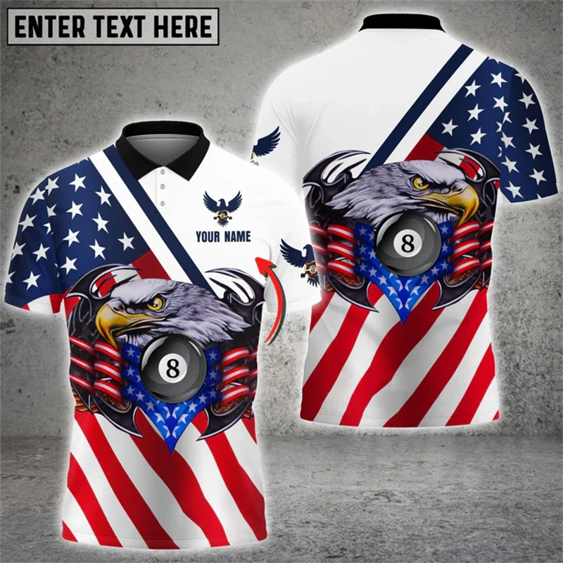 3D Digital Print Men Clothes Summer Billiards Short Sleeve USA Flag Polo Shirt Men Sports Casual Lapel Team Uniform Polo Shirts