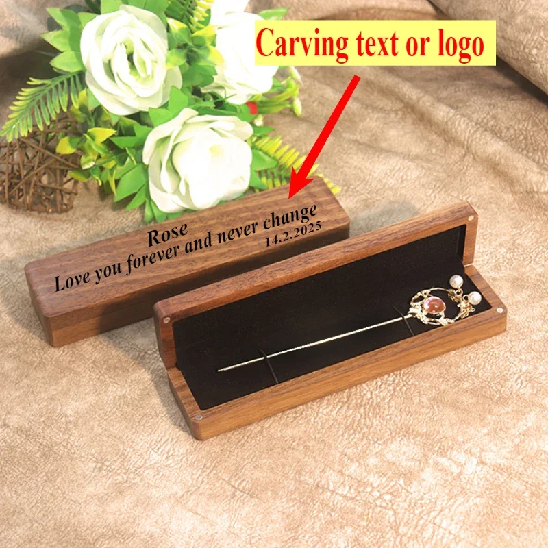 

Personalized Black Walnut Wood Jewelry Box with Engraved Name, Ideal for Necklace, Earrings, Rings and Hairpins Storage