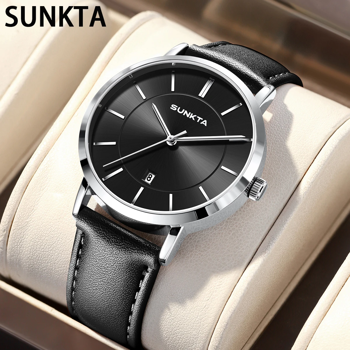 

LIGE Sunkta Ultra Thin Watches for Man Retro Business Fashion Casual Wristwatch Waterproof Leather Date Simple Quartz Mens Watch