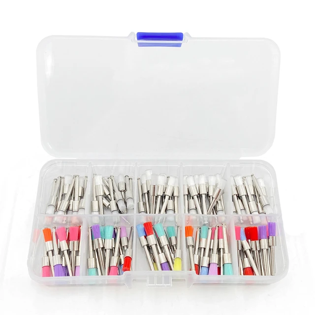 100 sztuk WELL CK materiały dentystyczne Prophy szczotka profilaktyczna kolor biały nylon szczotki do polerowania chwyt RA 2.35mm polerka stomatologiczna
