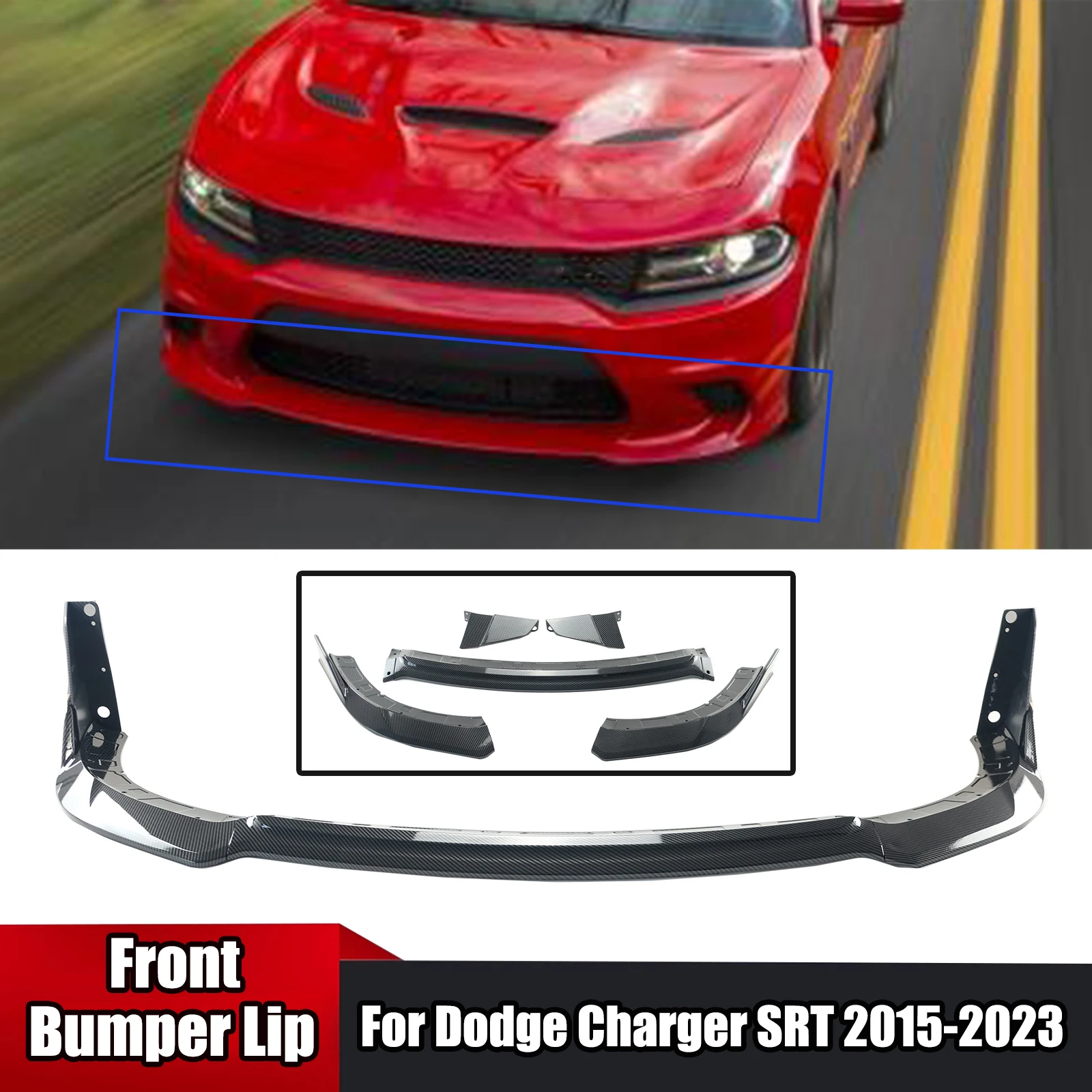 For Dodge Charger SRT 2015-2023 Front Bumper Lip Splitter Car Corner Spoiler Diffuser  Exterior Accessory