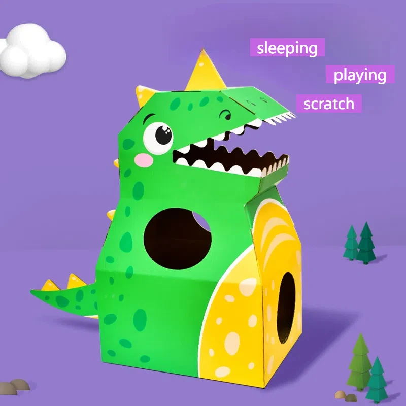 Dinosaur Cardboard Cat House with Scratcher unique design cat scratching house cat bed scratching mat