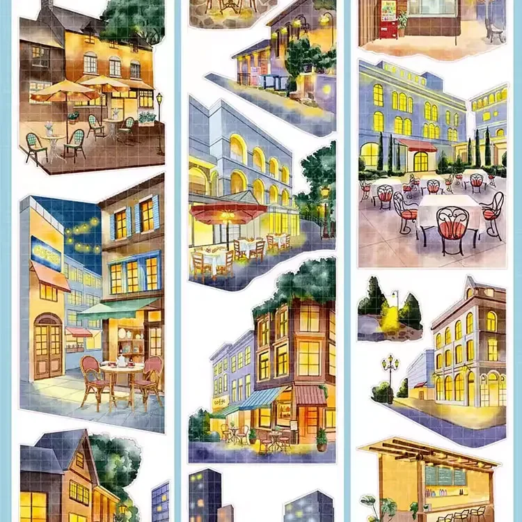 

1 Loop Washi Pet Tape Sample - OKMT Urban Night Scene Shiny Die Cut scrapbook Scrapbooking Journal