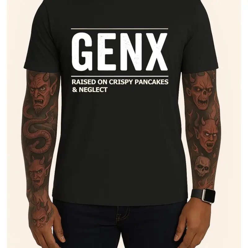 GEN X Funny T-Shirt – Raised on Crispy Pancakes & Neglect Streetwear Unisex