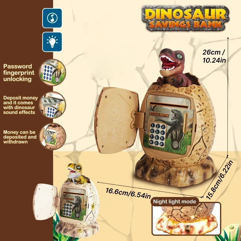 Tirelire d'économie d'œufs de dinosaure, mot de passe d'empreintes digitales avec lumière musicale, coffre-monnaie électronique ATM, maison de jeu, jouets pour enfants