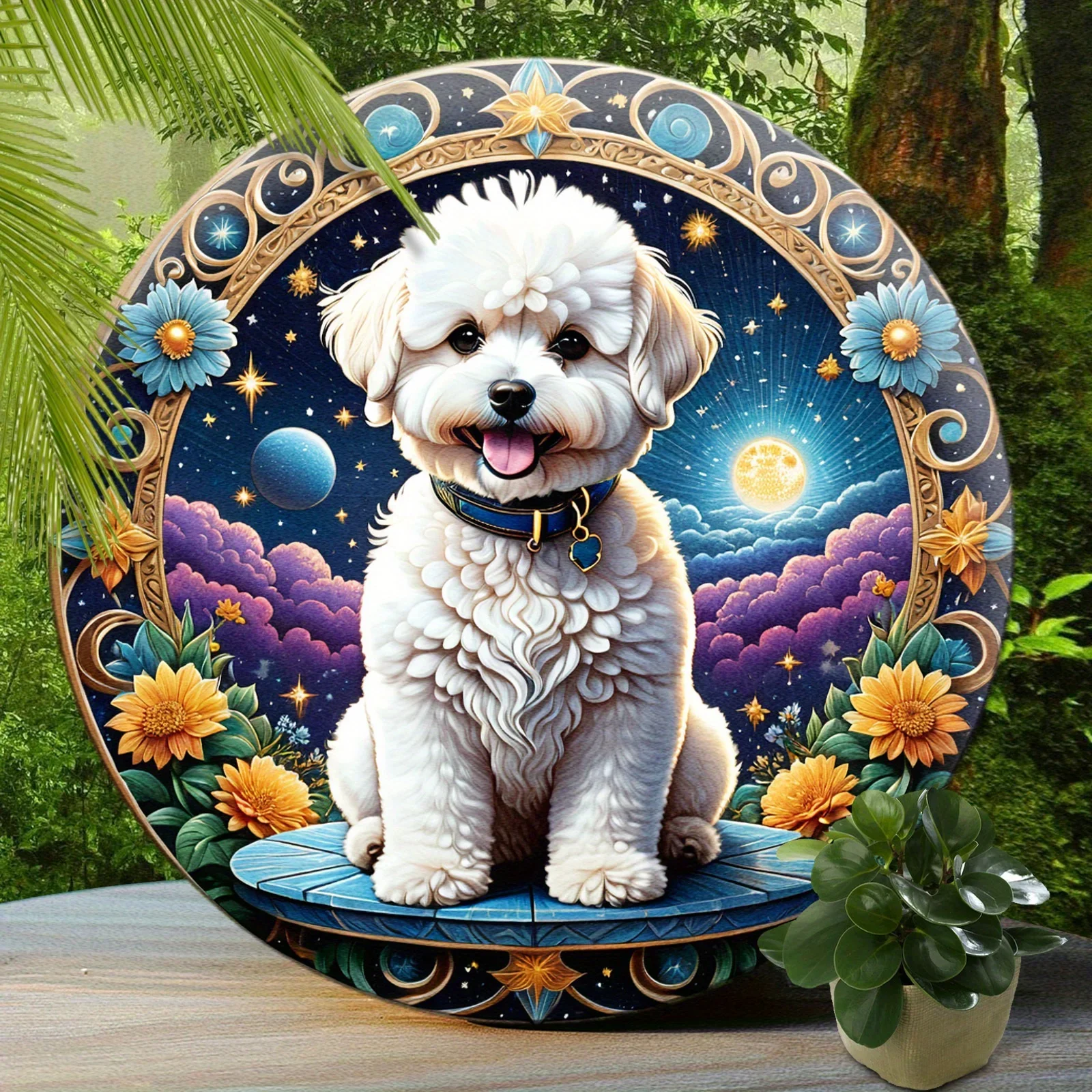 لافتة بيشون فريز مطلية مجعدة، لافتة دائرية لطيفة على شكل كلب، معلقة على الحائط، (20 * 20 سم) ديكور، ديكور المقهى، هدايا نسائية. المرآب #2