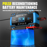 Foxsur Motorcycle Car Battery Charger 12V 8A 24V 4A Automatic Pulse Repair LCD Smart Car Battery Repair Charger Durable -US Plug