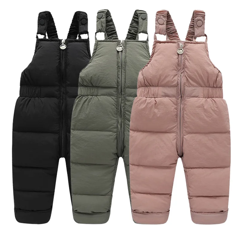 Winter Children Warm Down Overalls Autumn Girls Boys Thick Pants Baby Girl Jumpsuit Fashion Kids Ski Down Overalls 1-5 Years