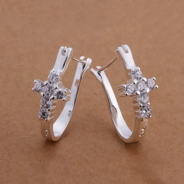 

For Women Lady Wedding Elegant Gorgeous Design 925 Sterling Silver Inlaid Stone Cross Earring Jewelry Factory Price
