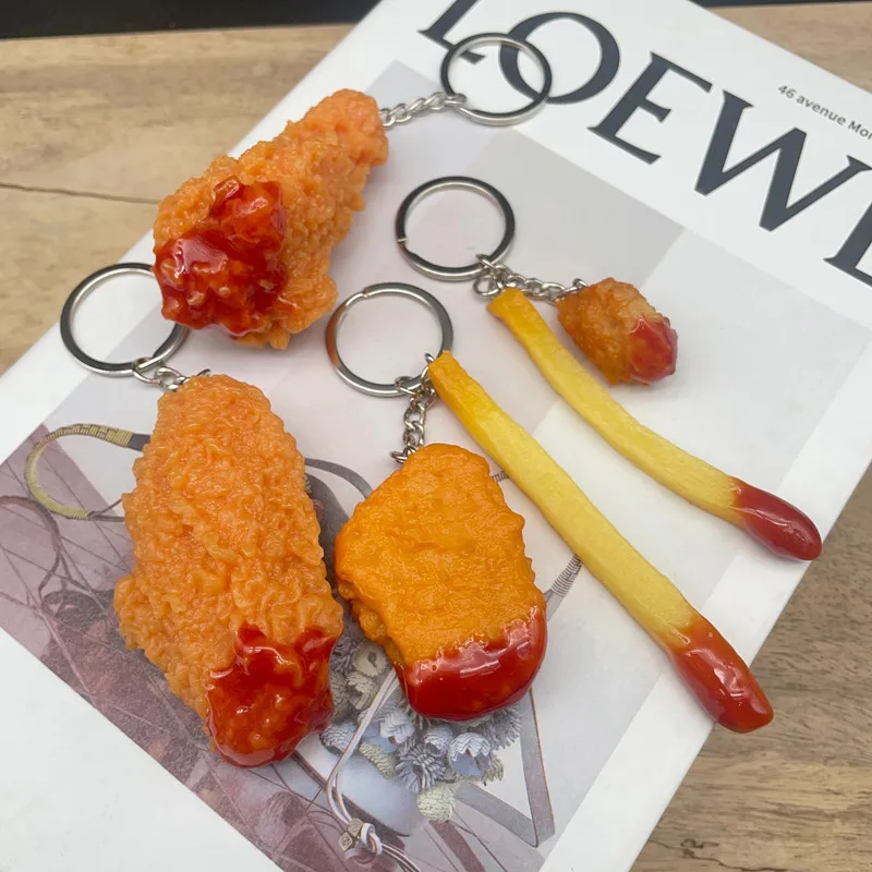 Fried Chicken French Fries Keychain Fried chicken nuggets Simulated Food Toy Model Keyring Car Phone Bag Pendant Gift Ornament