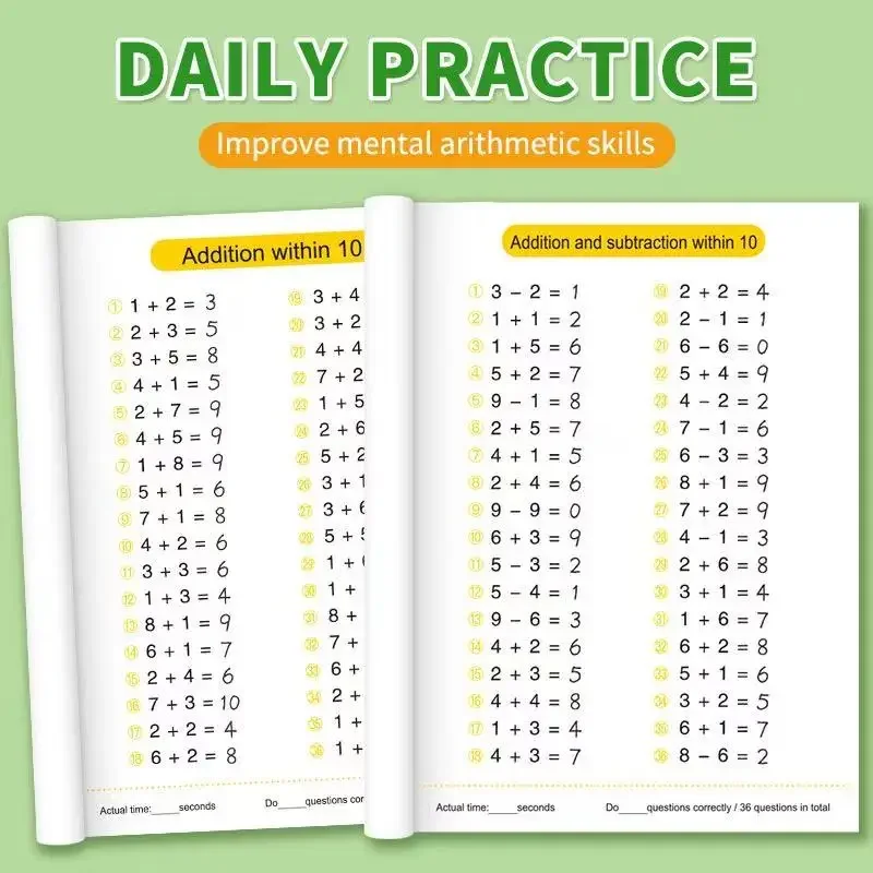 

Addition and Subtraction Children's Learning Mathematics Workbook Handwritten Arithmetic Exercise Books Notebooks
