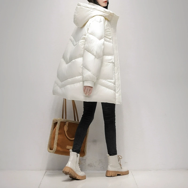 Doudoune noire en forme de cocon pour femme, manteaux épais haut de gamme, nouvelle version coréenne, 90% duvet de canard blanc, mode hiver 2025, 90%